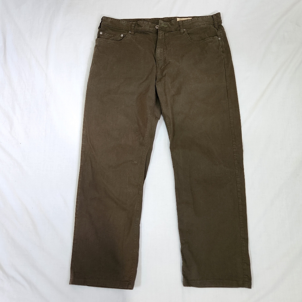 Orvis 5 pocket stretch twill pants olive green garment dyed broken in 38×30